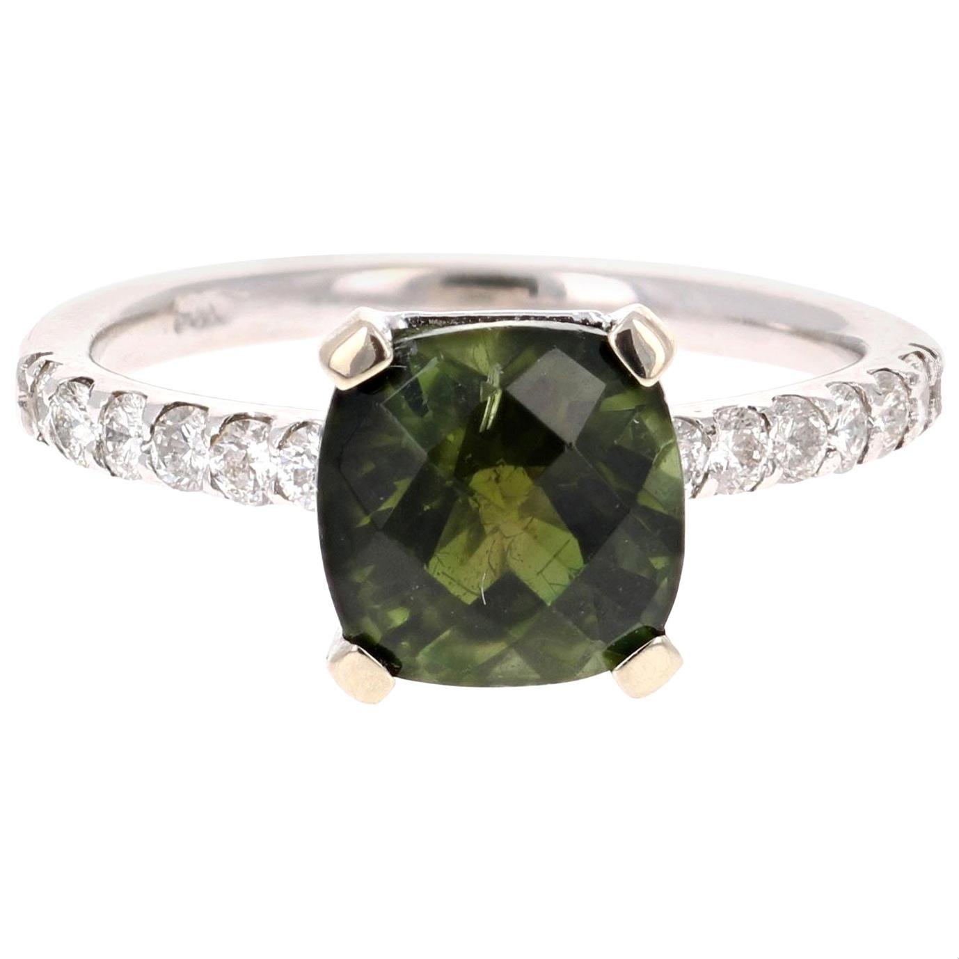 2.75 Carat Green Tourmaline Diamond 14 Karat White Gold Ring