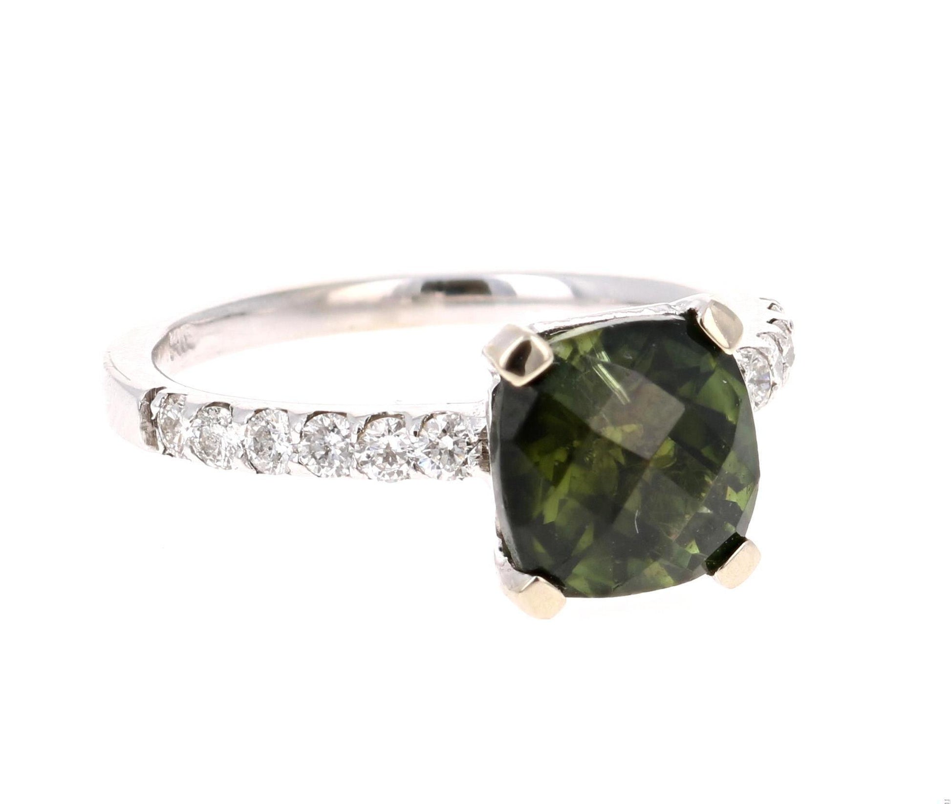 2.75 Carat Green Tourmaline Diamond 14 Karat White Gold Ring