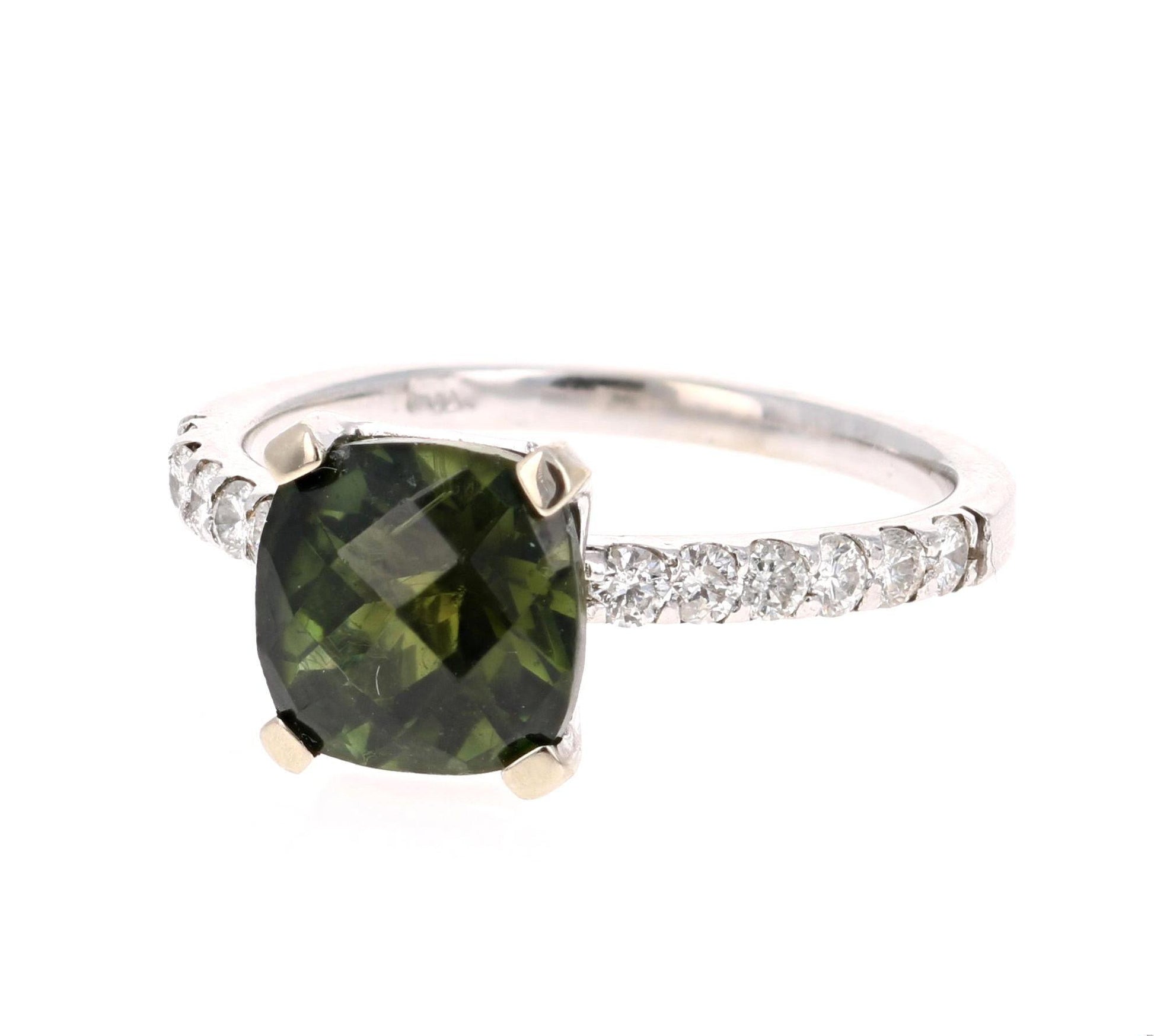 2.75 Carat Green Tourmaline Diamond 14 Karat White Gold Ring