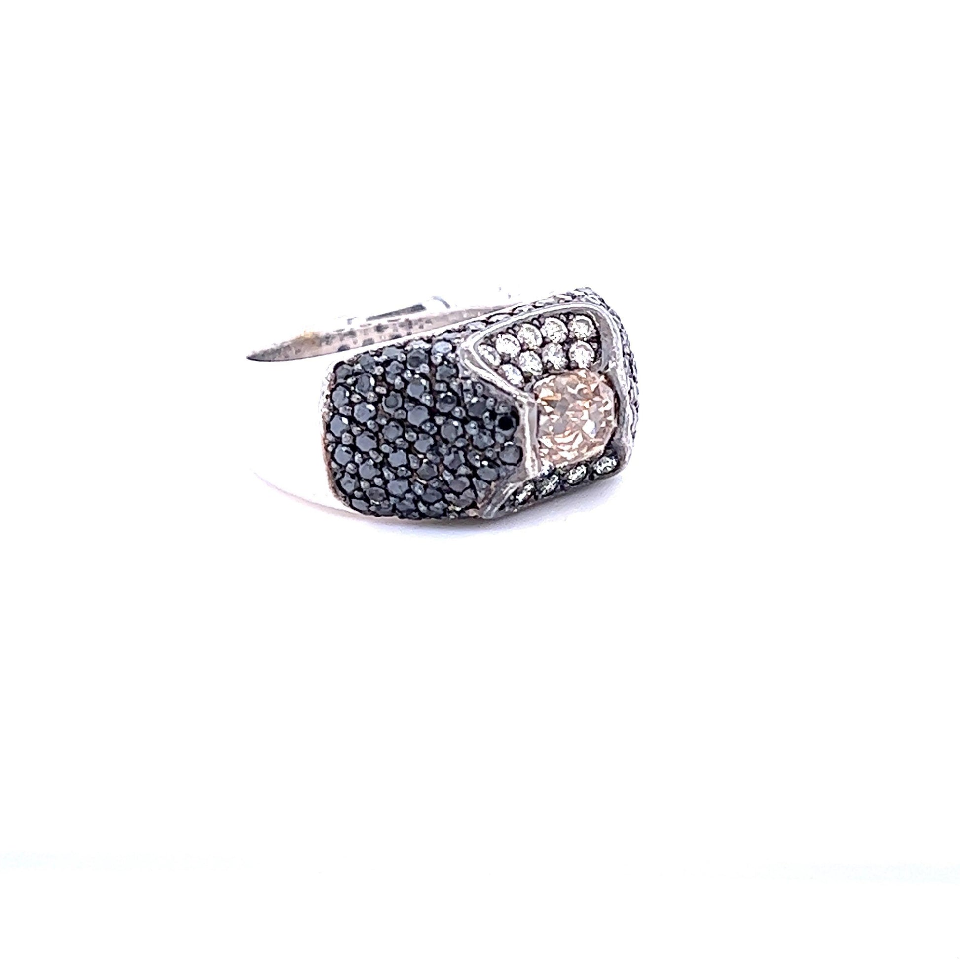 2.76 Carat Black Diamond Champagne Diamond White Gold Cocktail Ring