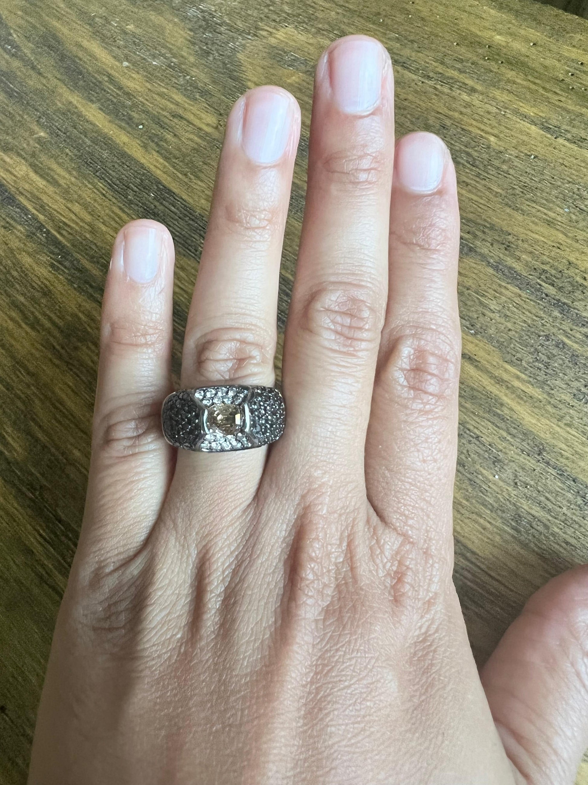 2.76 Carat Black Diamond Champagne Diamond White Gold Cocktail Ring