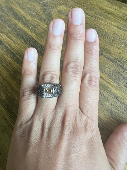 2.76 Carat Black Diamond Champagne Diamond White Gold Cocktail Ring