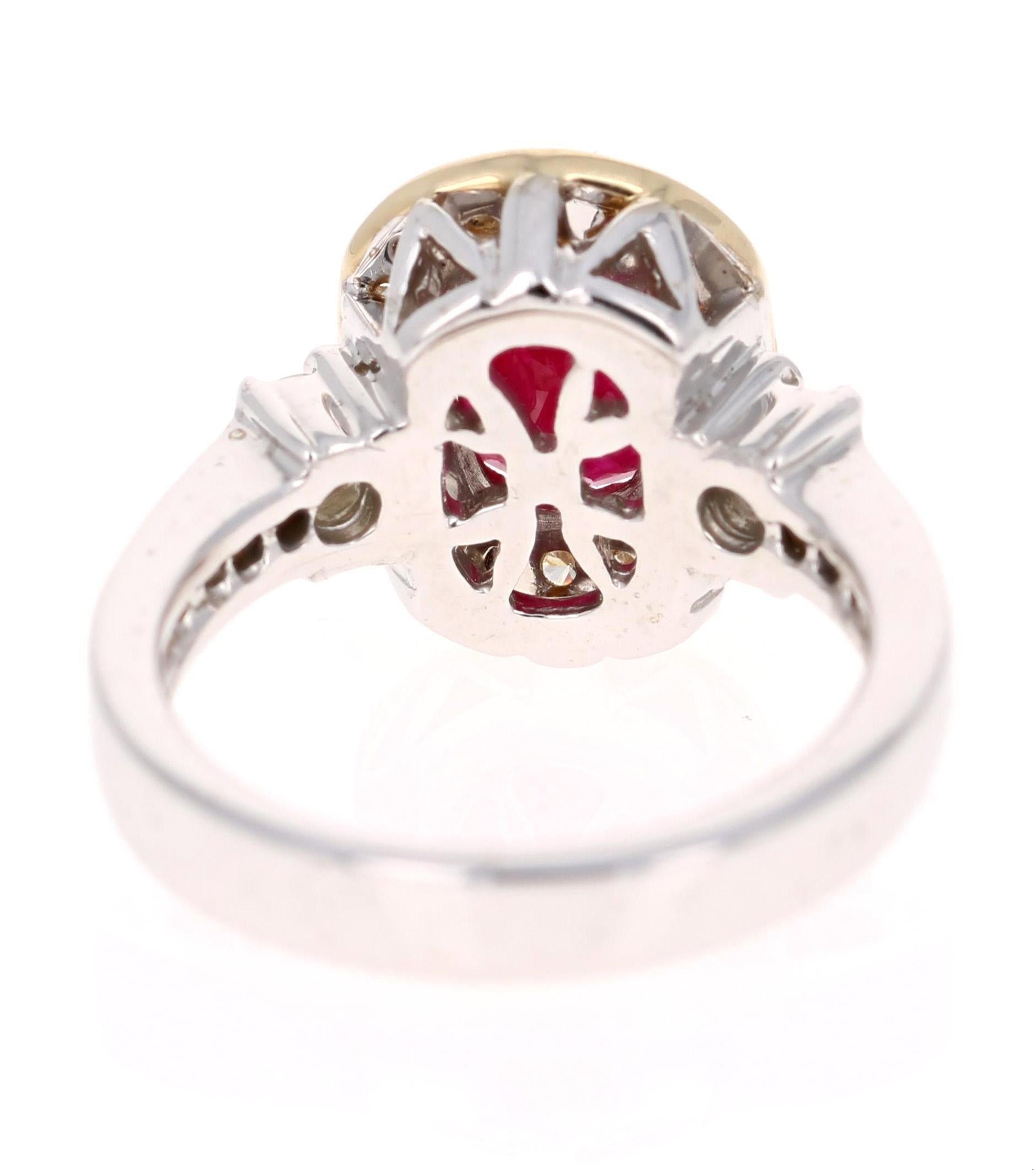 2.78 Carat Ruby Diamond 14 Karat White Yellow Gold Engagement Ring