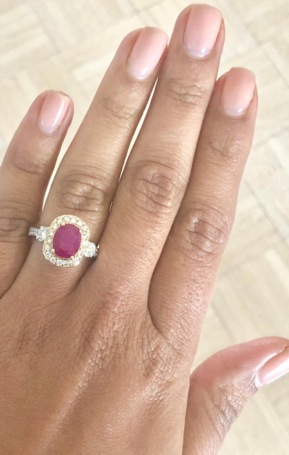 2.78 Carat Ruby Diamond 14 Karat White Yellow Gold Engagement Ring
