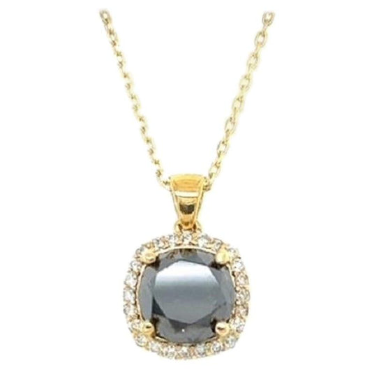 2.80 Carat Black Diamond White Diamond Yellow Gold Pendant