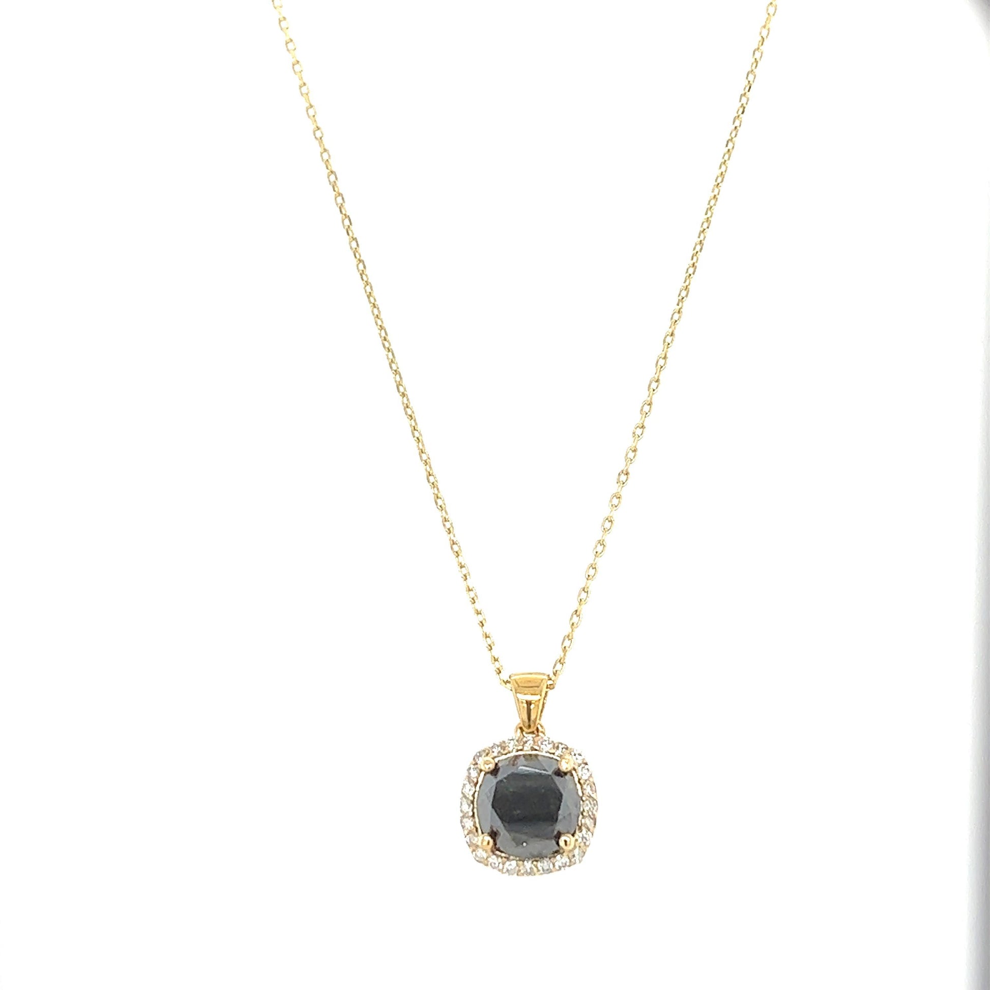 2.80 Carat Black Diamond White Diamond Yellow Gold Pendant