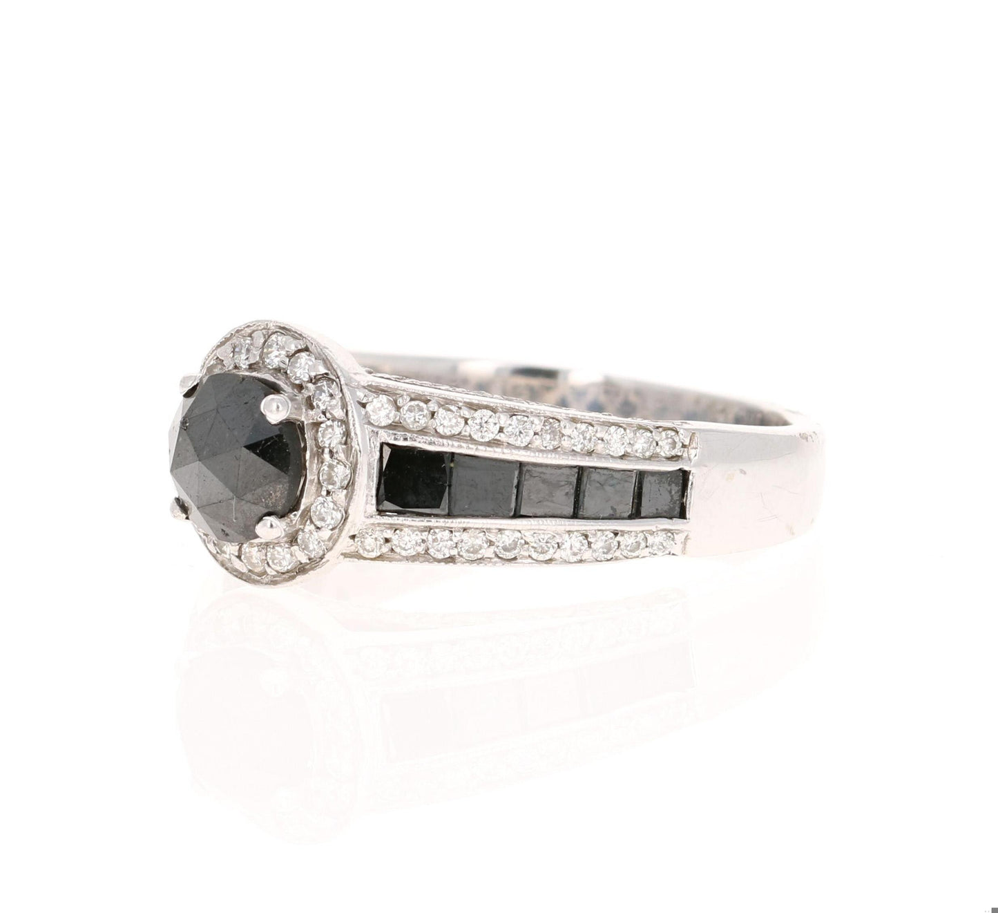 2.83 Carat Black and White Diamond 14 Karat White Gold Engagement Ring