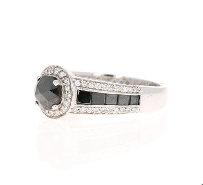 2.83 Carat Black and White Diamond 14 Karat White Gold Engagement Ring