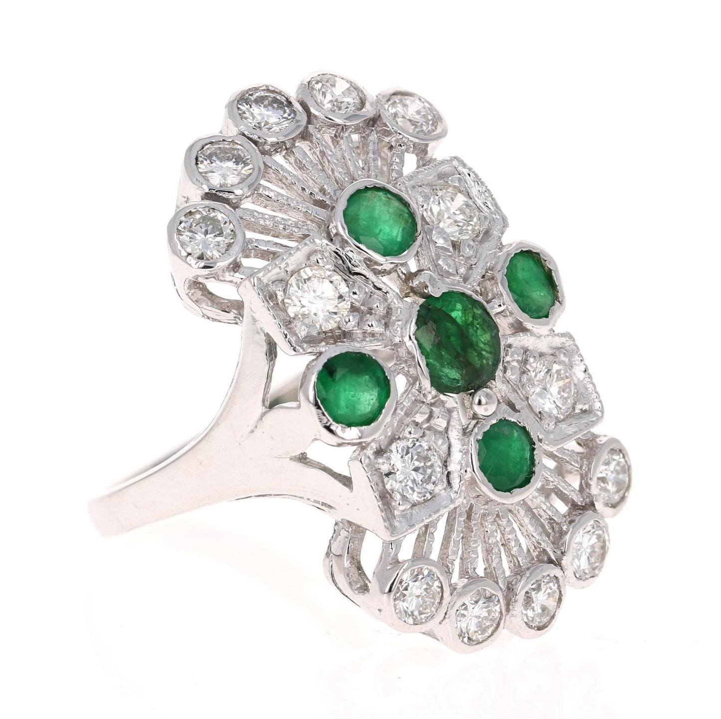 2.85 Carat Emerald and Diamond 14 Karat White Gold Cocktail Ring