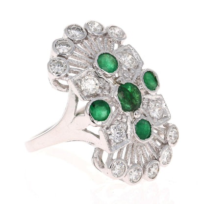 2.85 Carat Emerald and Diamond 14 Karat White Gold Cocktail Ring