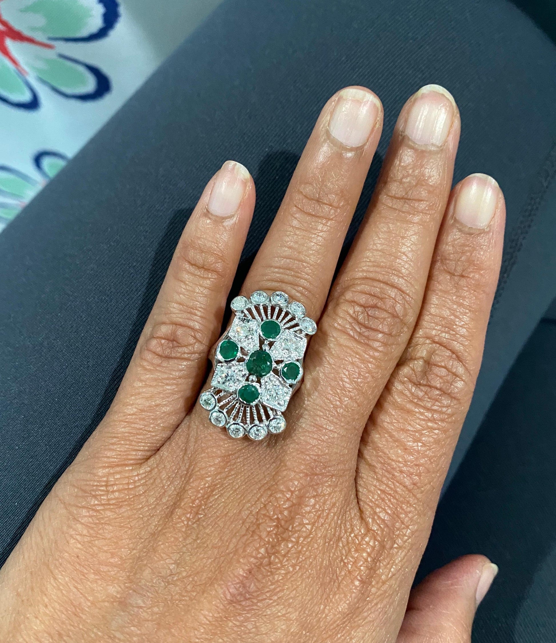 2.85 Carat Emerald and Diamond 14 Karat White Gold Cocktail Ring