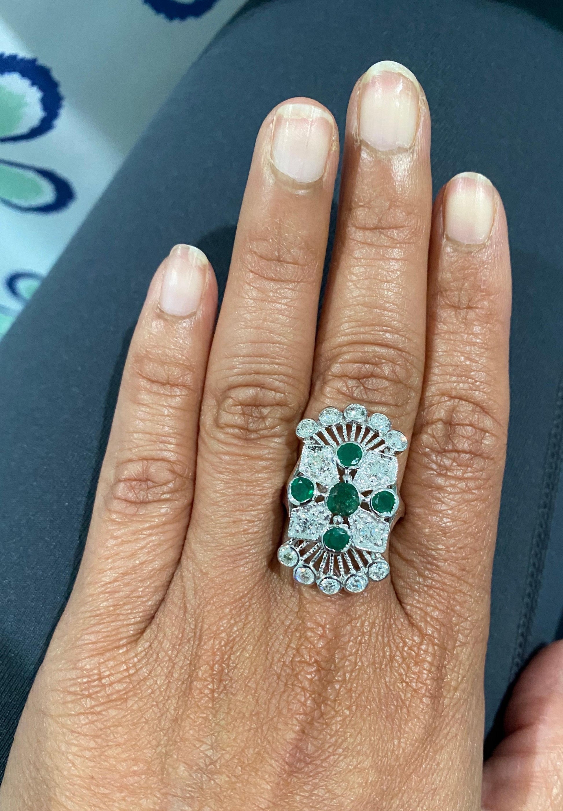 2.85 Carat Emerald and Diamond 14 Karat White Gold Cocktail Ring