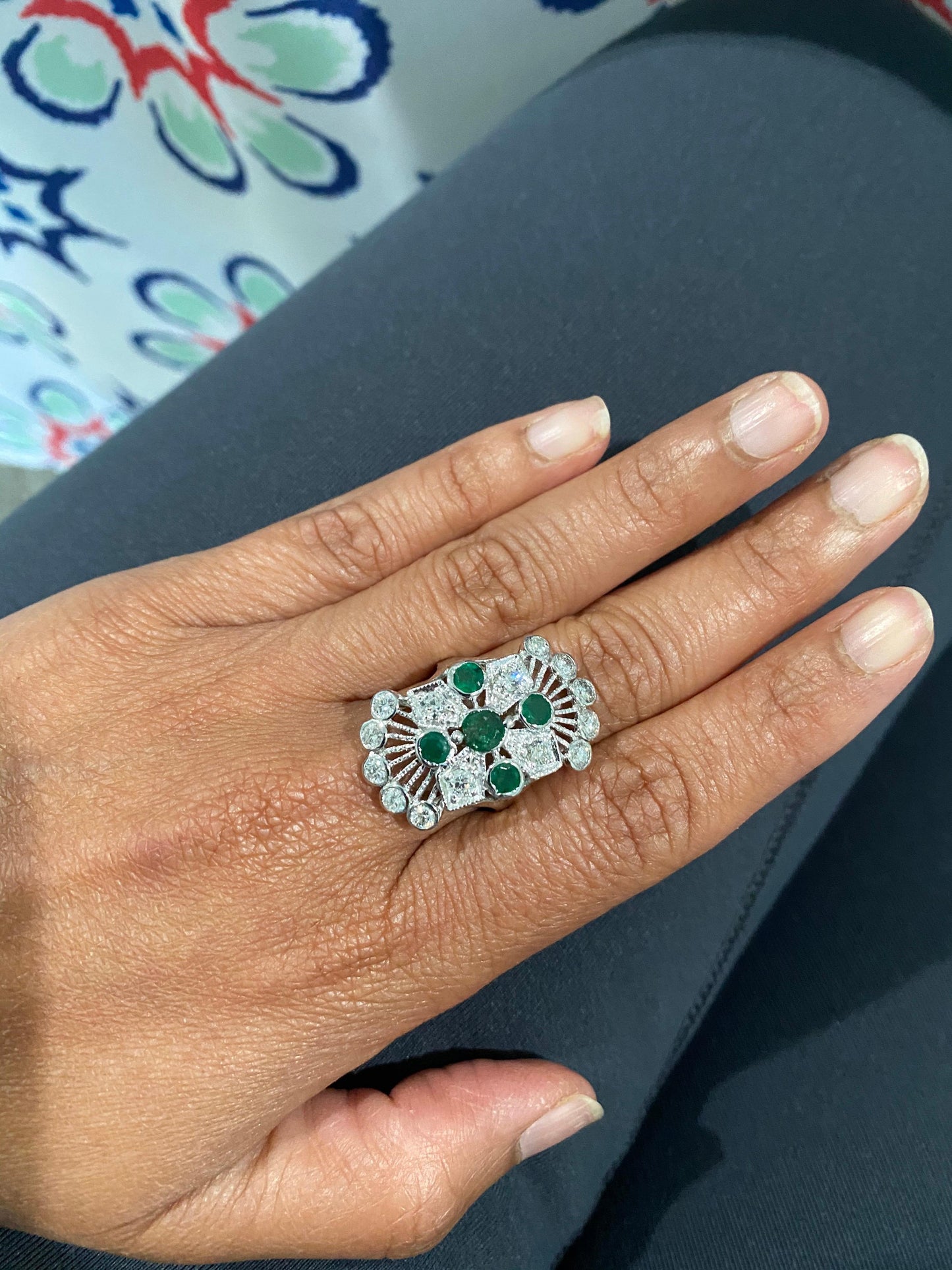 2.85 Carat Emerald and Diamond 14 Karat White Gold Cocktail Ring