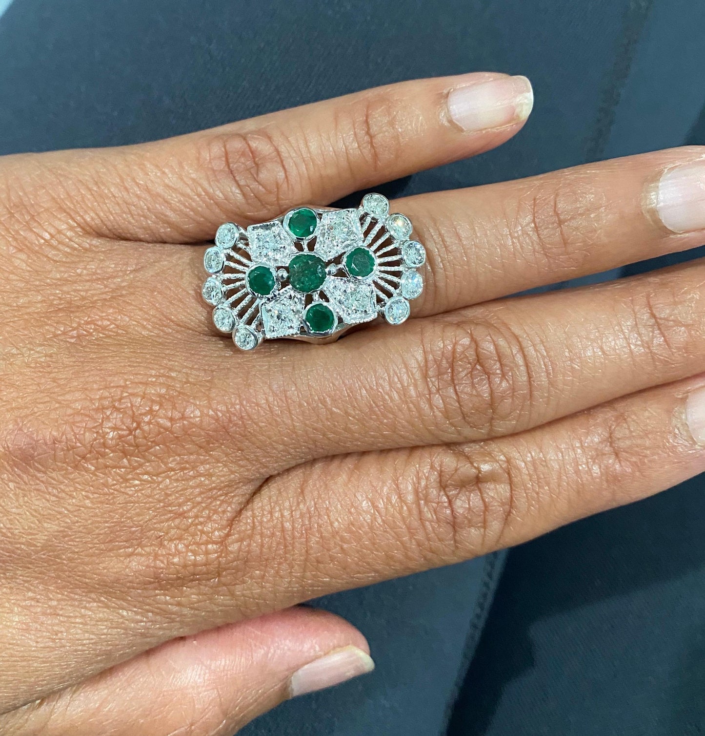2.85 Carat Emerald and Diamond 14 Karat White Gold Cocktail Ring