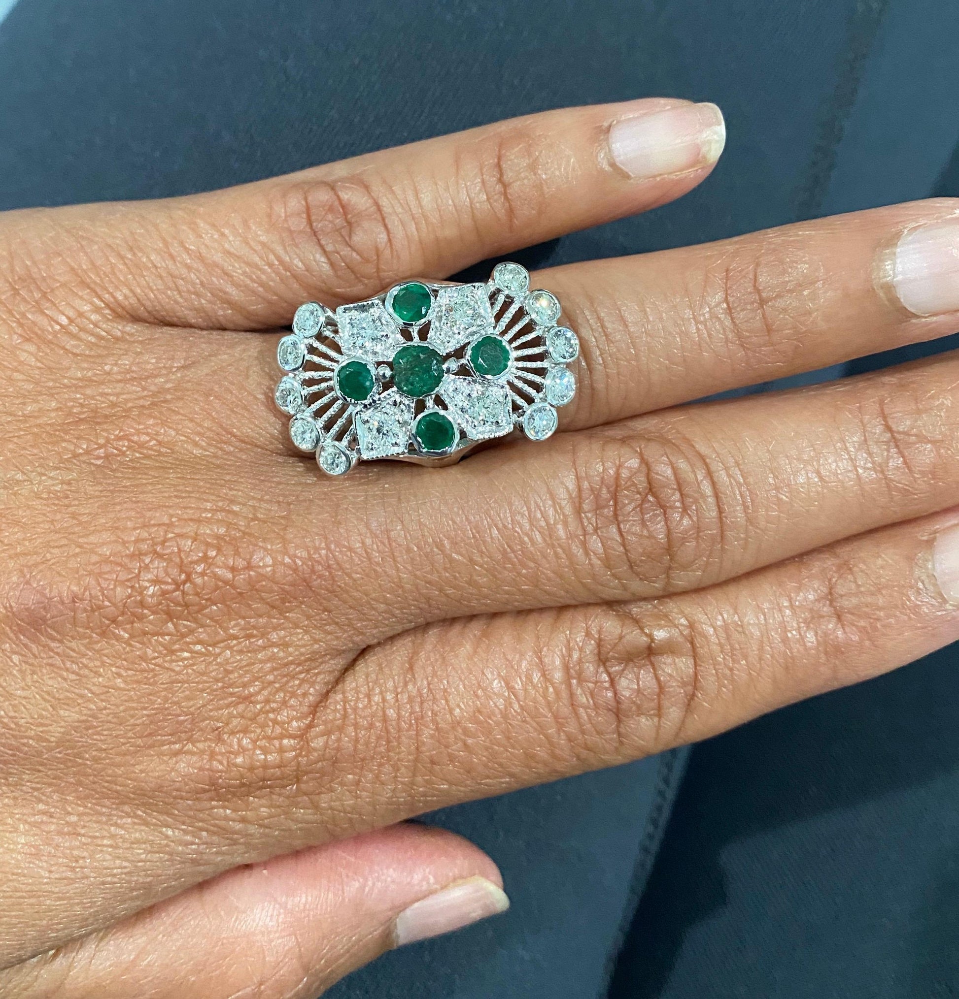 2.85 Carat Emerald and Diamond 14 Karat White Gold Cocktail Ring