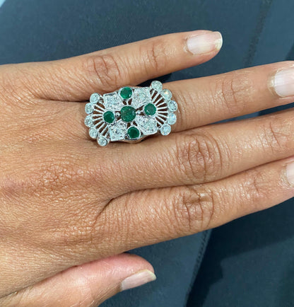 2.85 Carat Emerald and Diamond 14 Karat White Gold Cocktail Ring