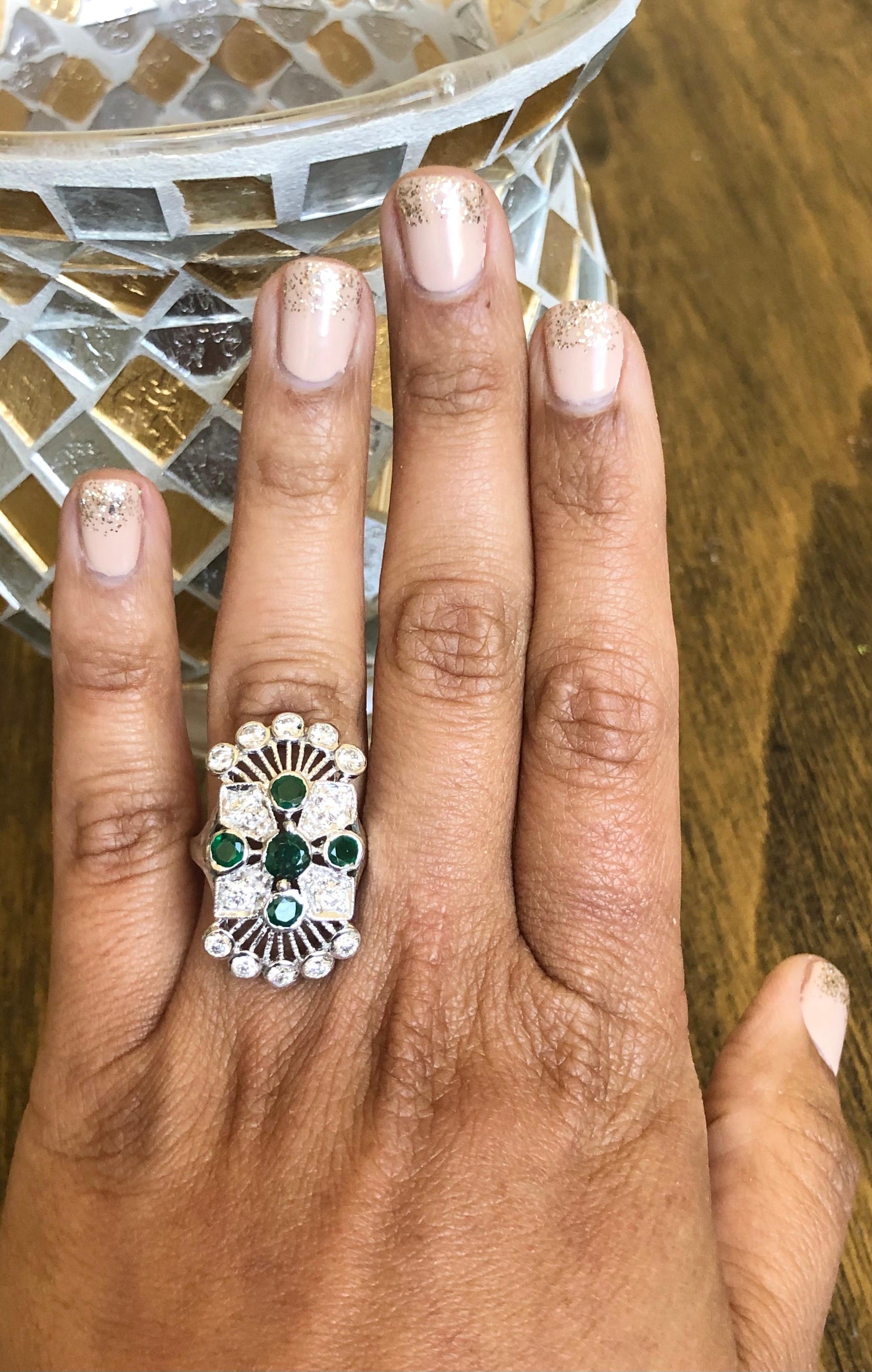 2.85 Carat Emerald and Diamond 14 Karat White Gold Cocktail Ring