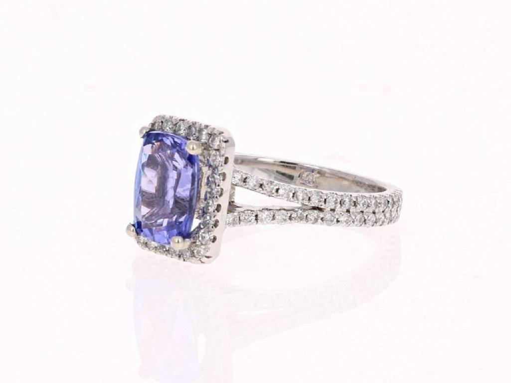 2.85 Carat Tanzanite Diamond 14k White Gold Cocktail Ring