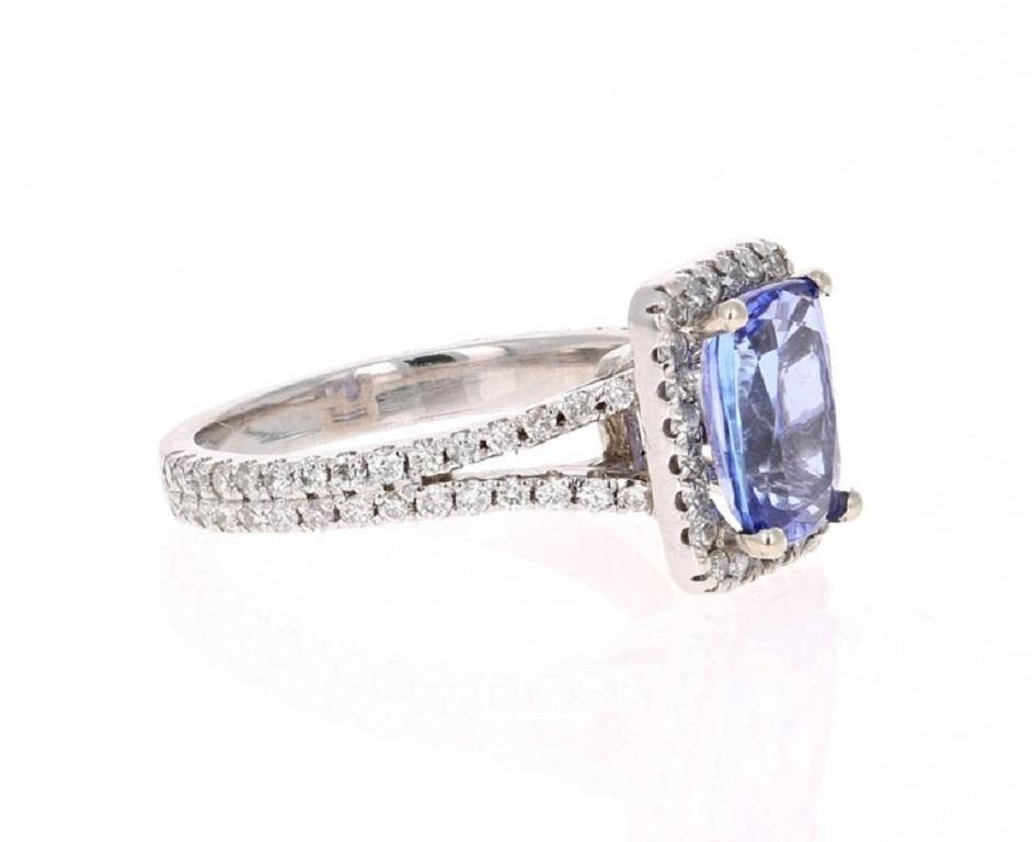 2.85 Carat Tanzanite Diamond 14k White Gold Cocktail Ring