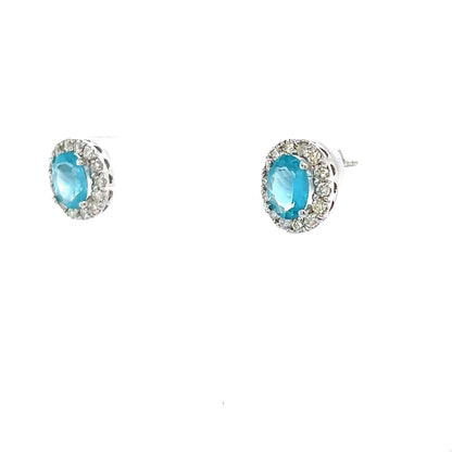 2.85 Natural Apatite Diamond White Gold Earrings