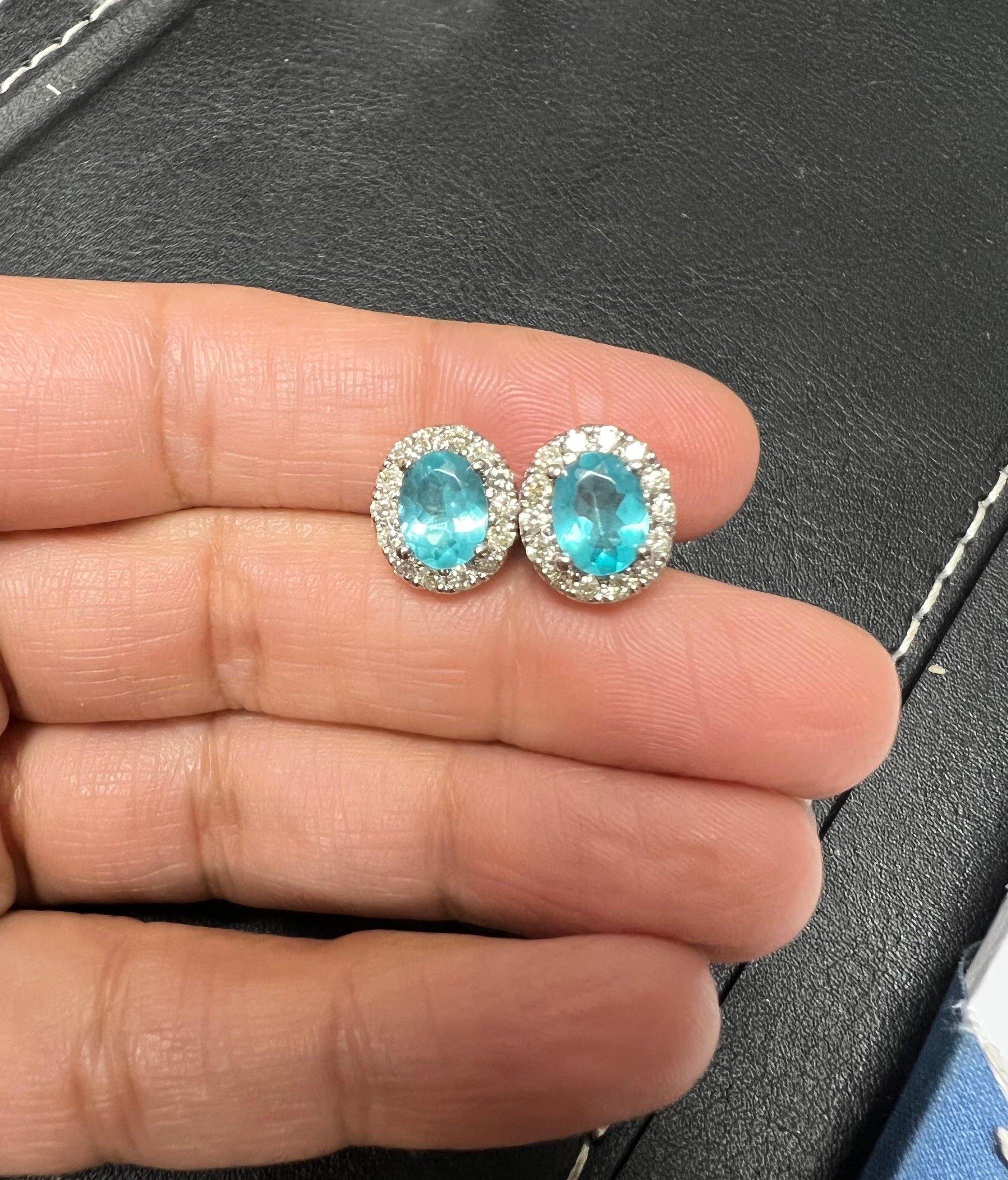 2.85 Natural Apatite Diamond White Gold Earrings