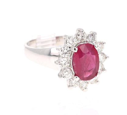 2.86 Oval Cut Ruby Diamond 14 Karat White Gold Ballerina Ring