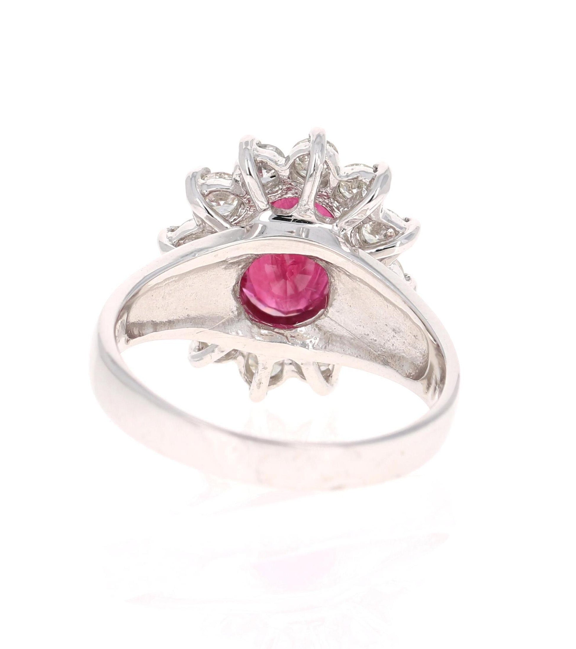 2.86 Oval Cut Ruby Diamond 14 Karat White Gold Ballerina Ring