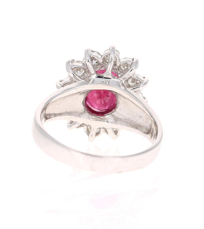 2.86 Oval Cut Ruby Diamond 14 Karat White Gold Ballerina Ring