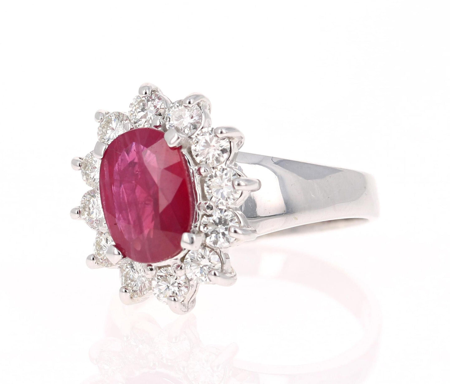 2.86 Oval Cut Ruby Diamond 14 Karat White Gold Ballerina Ring