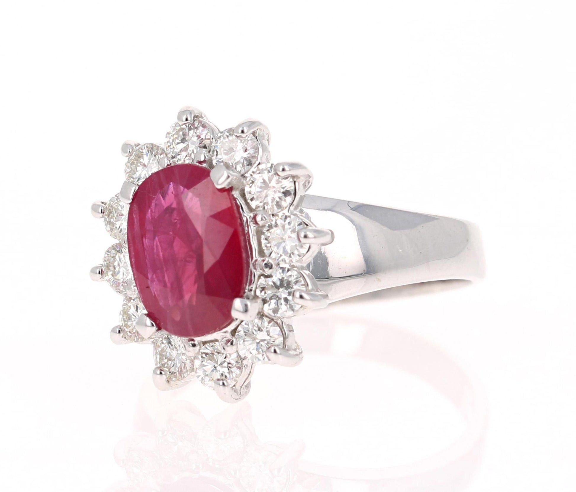 2.86 Oval Cut Ruby Diamond 14 Karat White Gold Ballerina Ring