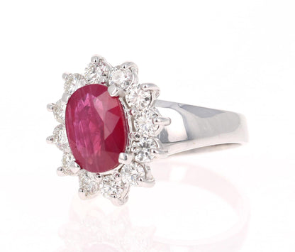 2.86 Oval Cut Ruby Diamond 14 Karat White Gold Ballerina Ring