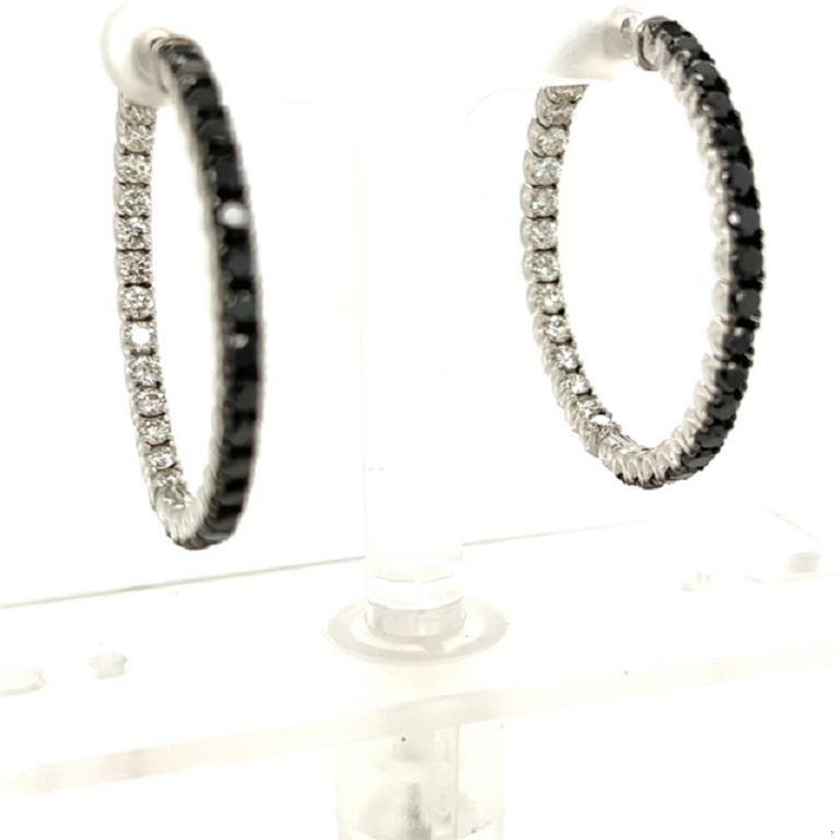 2.88 Carat Black Diamond White Diamond Hoop Earrings