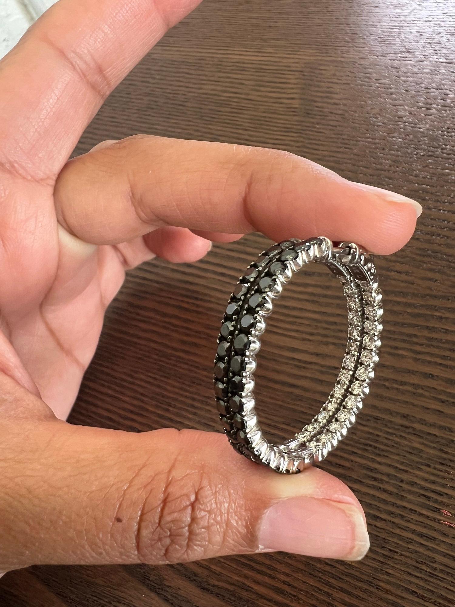 2.88 Carat Black Diamond White Diamond Hoop Earrings