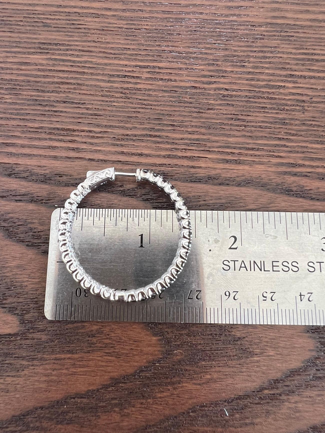 2.88 Carat Black Diamond White Diamond Hoop Earrings