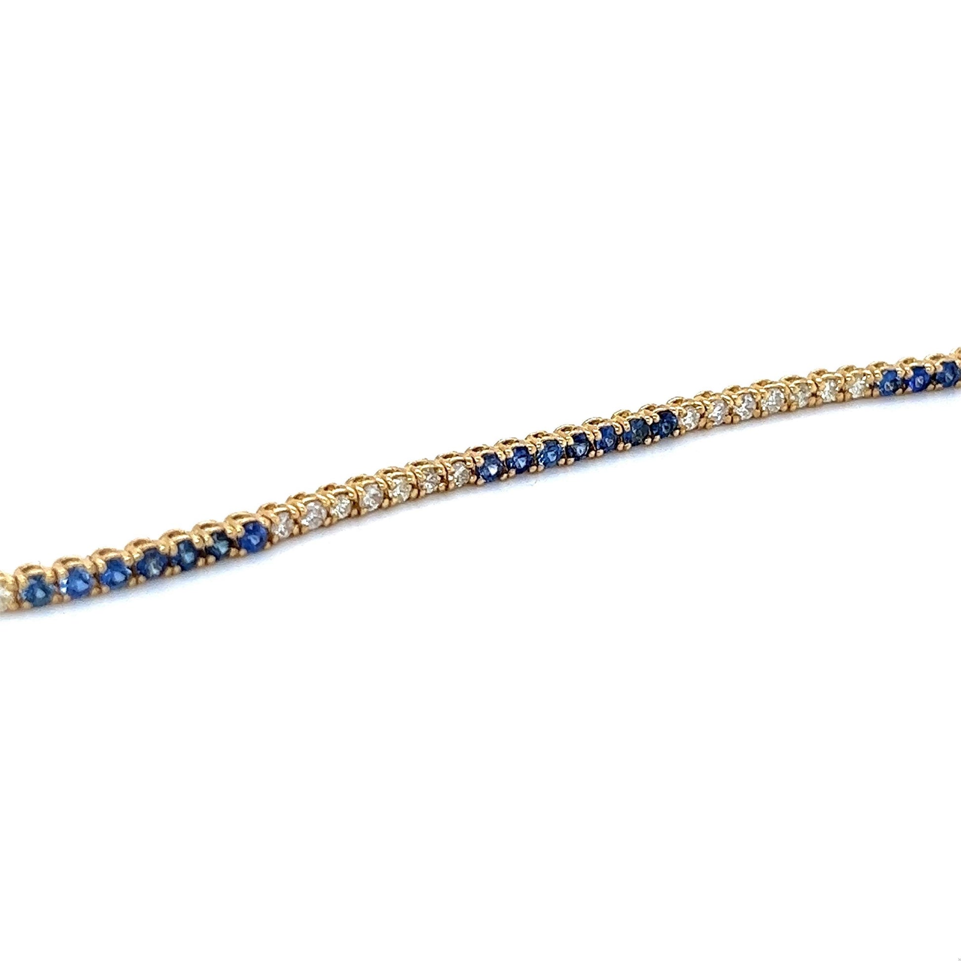 2.89 Carat Natural Blue Sapphire Diamond 14 Karat Yellow Gold Bracelet