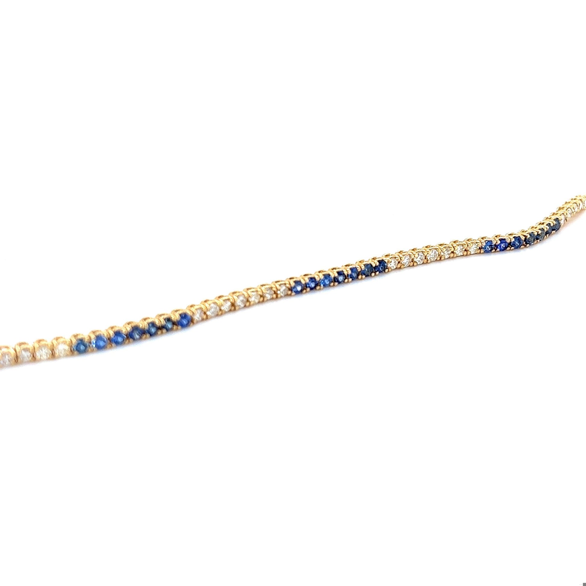 2.89 Carat Natural Blue Sapphire Diamond 14 Karat Yellow Gold Bracelet