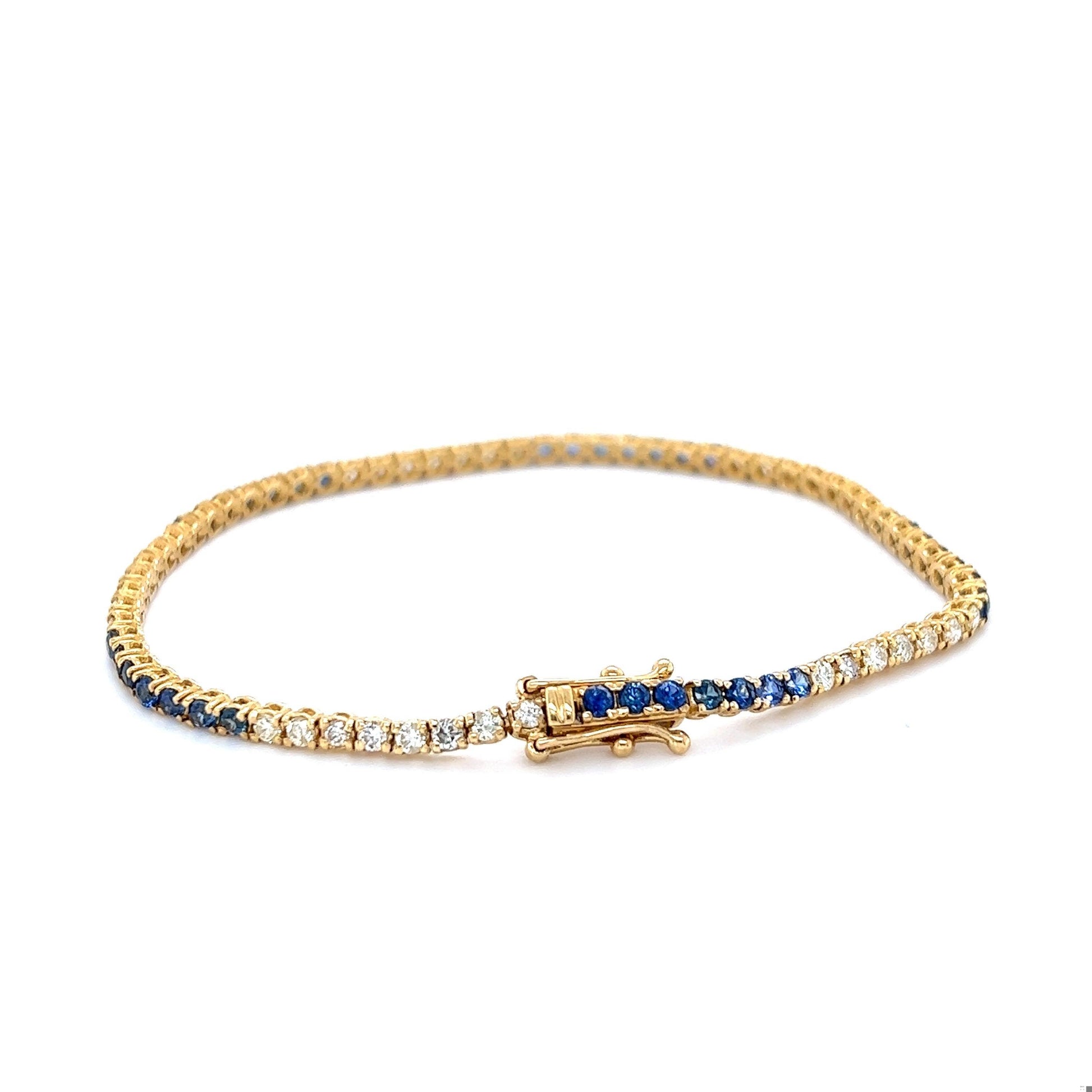 2.89 Carat Natural Blue Sapphire Diamond 14 Karat Yellow Gold Bracelet