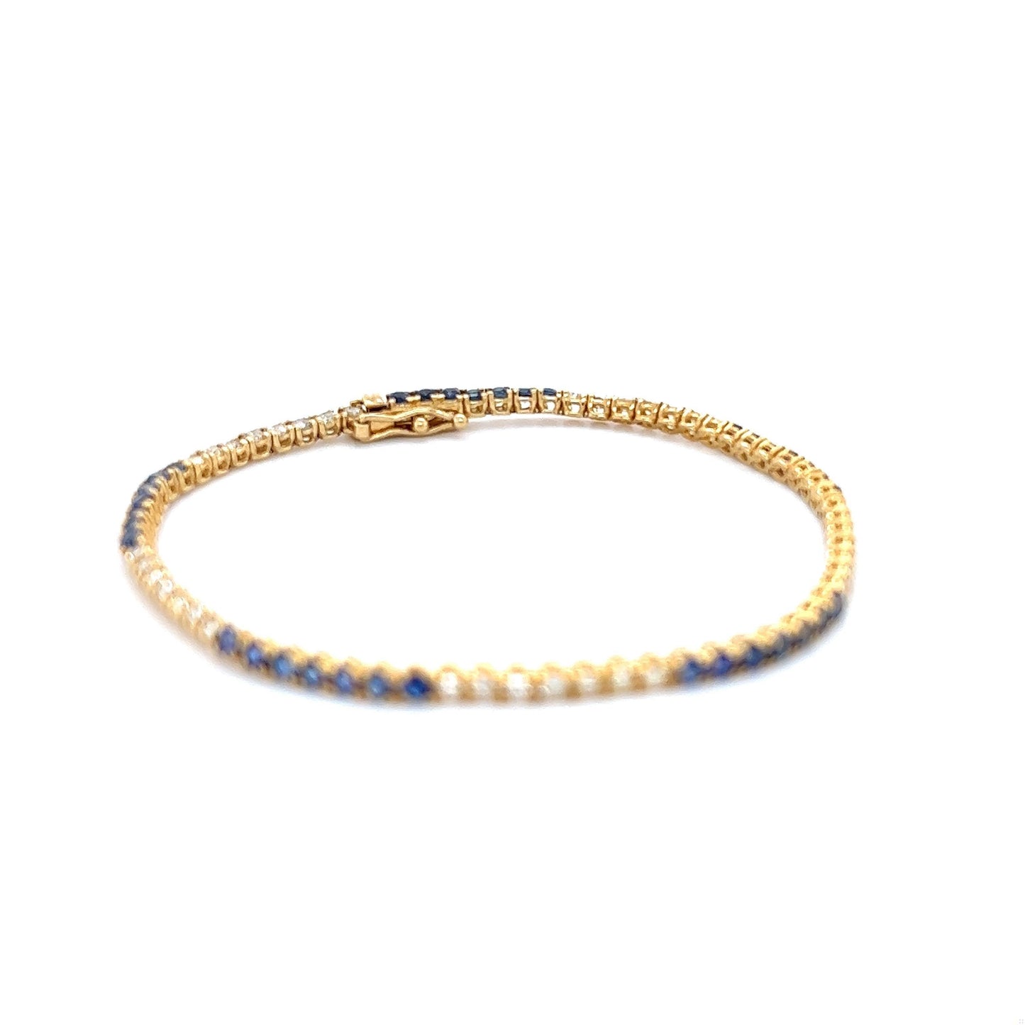 2.89 Carat Natural Blue Sapphire Diamond 14 Karat Yellow Gold Bracelet