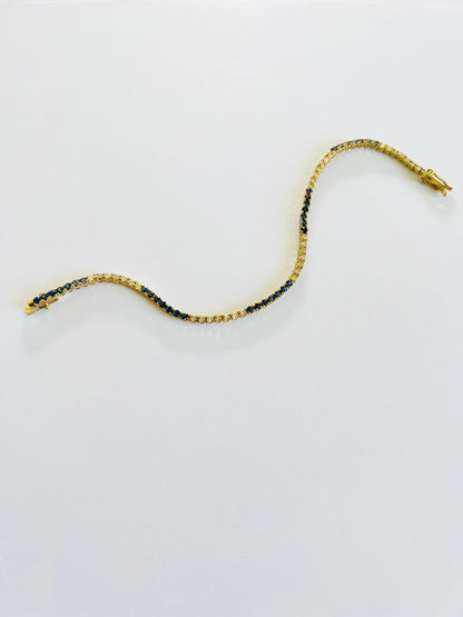 2.89 Carat Natural Blue Sapphire Diamond 14 Karat Yellow Gold Bracelet