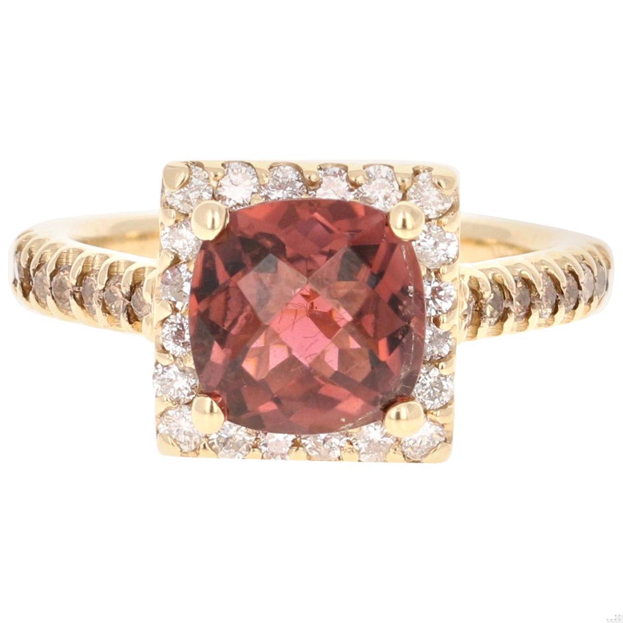 2.90 Carat Tourmaline Diamond 14 Karat Yellow Gold Cocktail Ring