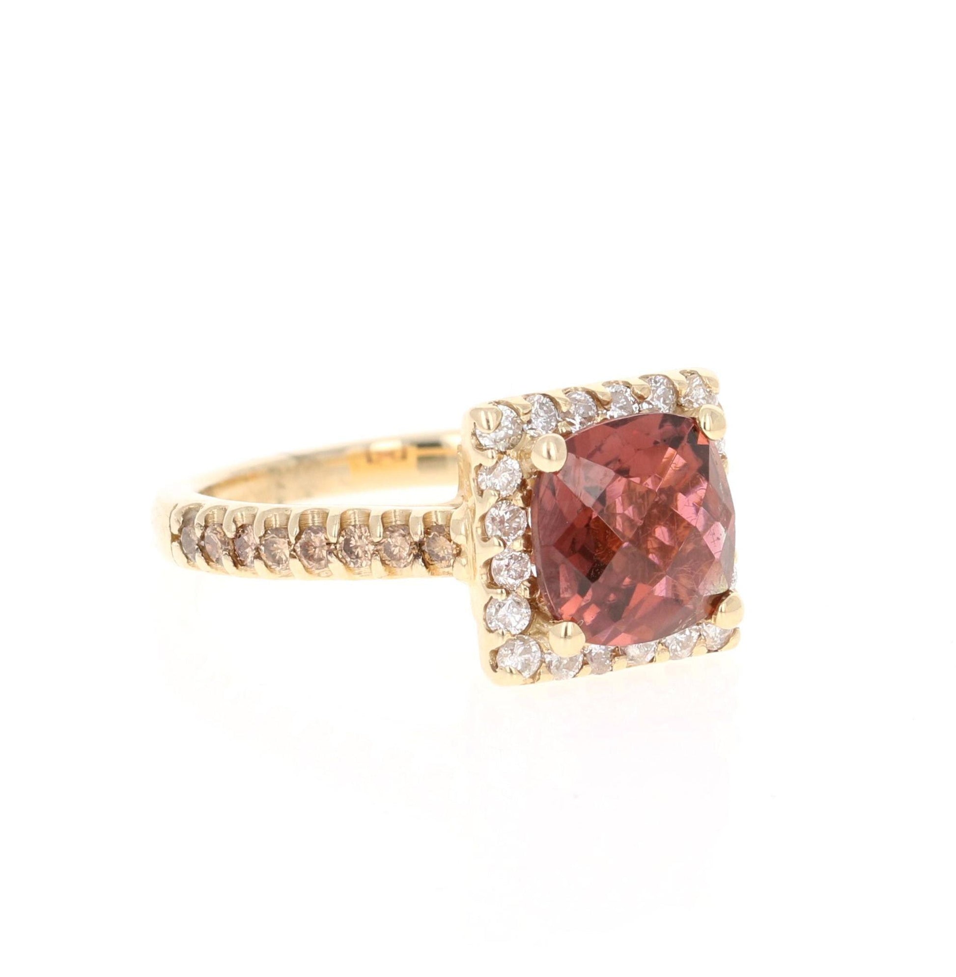 2.90 Carat Tourmaline Diamond 14 Karat Yellow Gold Cocktail Ring