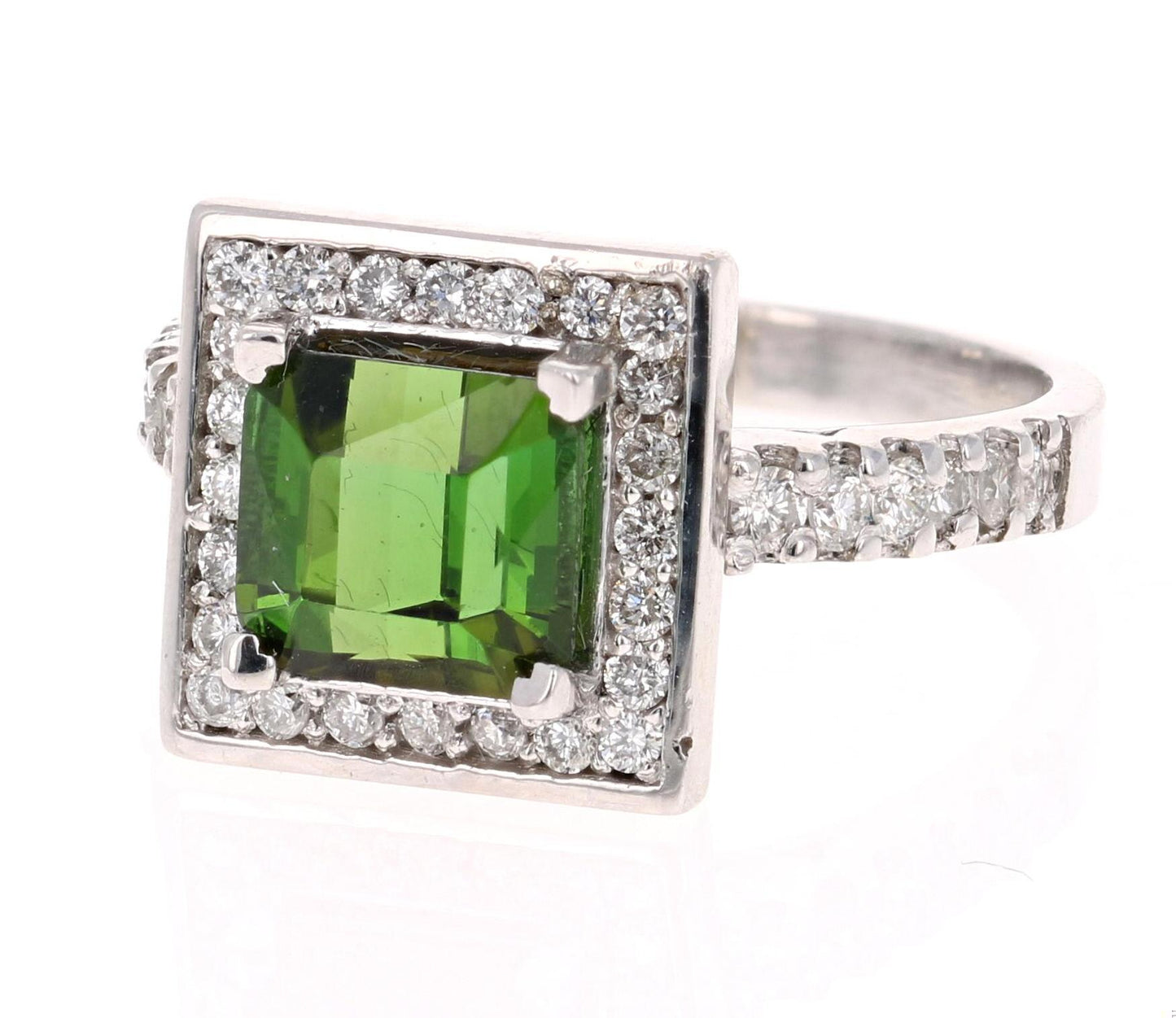 2.93 Carat Green Tourmaline Diamond White Gold Ring