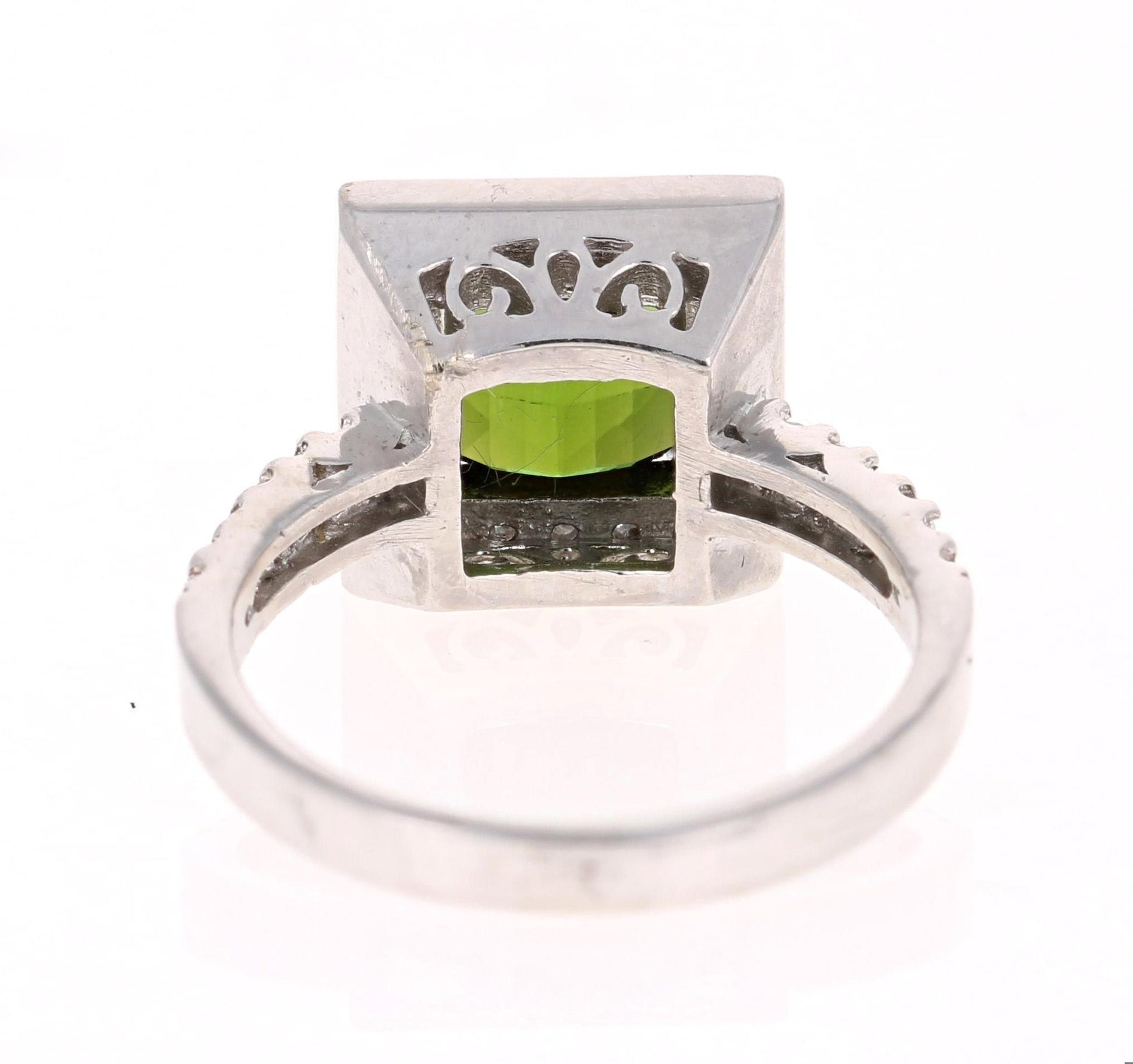 2.93 Carat Green Tourmaline Diamond White Gold Ring