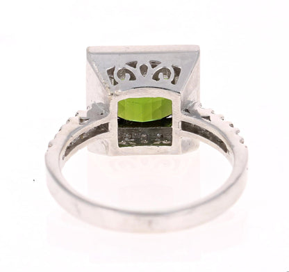 2.93 Carat Green Tourmaline Diamond White Gold Ring