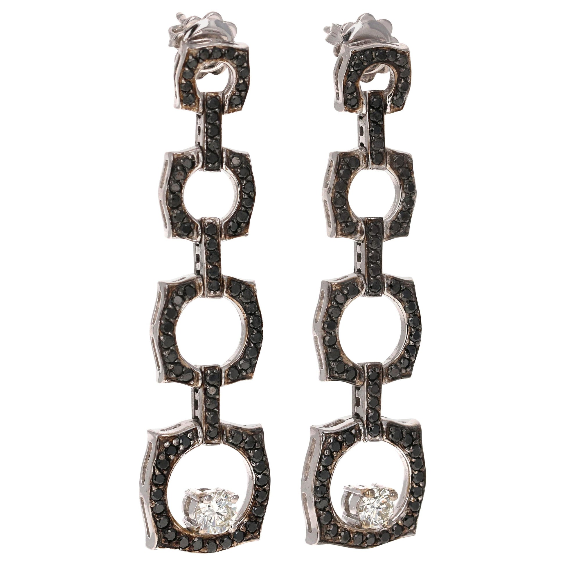 2.97 Carat Black Diamond 14 Karat White Gold Dangle Earrings