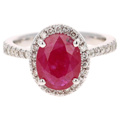 2.97 Carat Ruby Diamond 14 Karat White Gold Ring