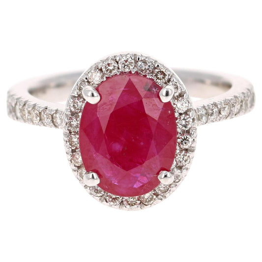 2.97 Carat Ruby Diamond 14 Karat White Gold Ring