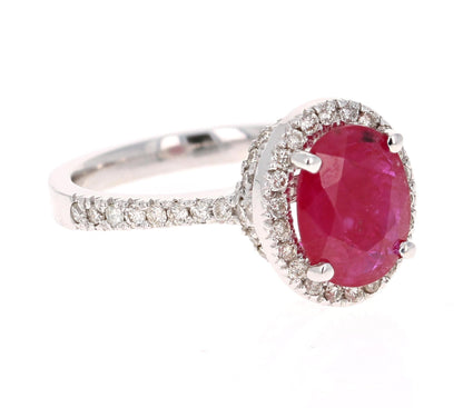 2.97 Carat Ruby Diamond 14 Karat White Gold Ring