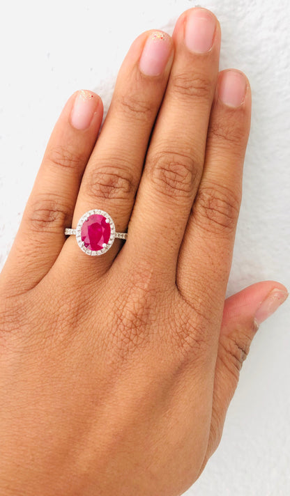 2.97 Carat Ruby Diamond 14 Karat White Gold Ring
