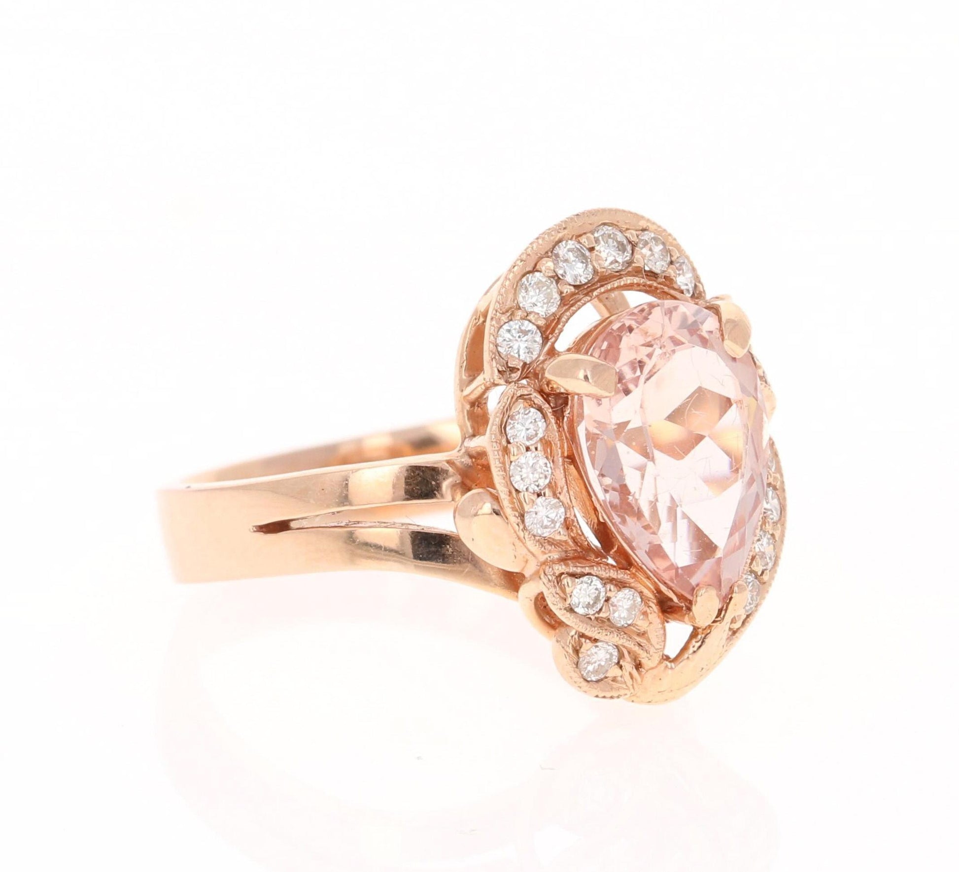 2.98 Carat Morganite Diamond 14 Karat Rose Gold Cocktail Ring